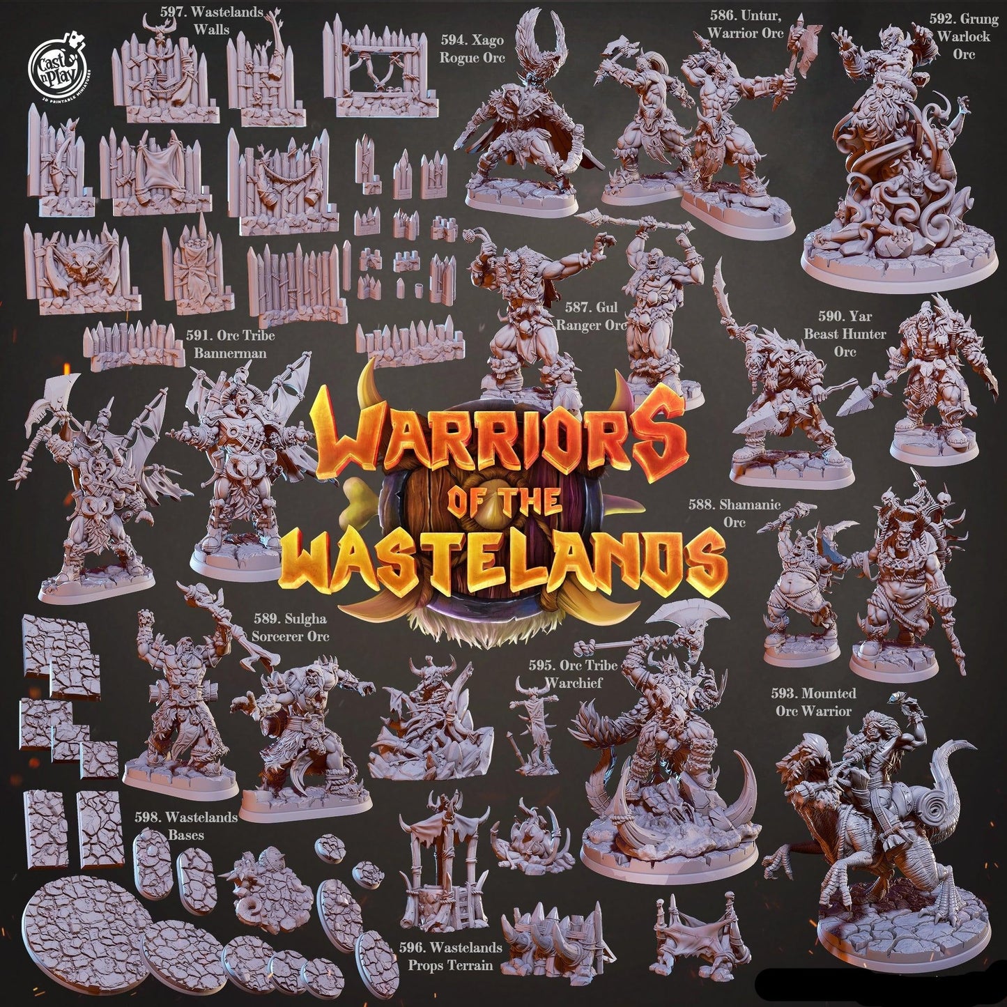3D Printed Cast n Play Xago Orc Rogue Warriors of the Wastelands 28mm 32mm D&D