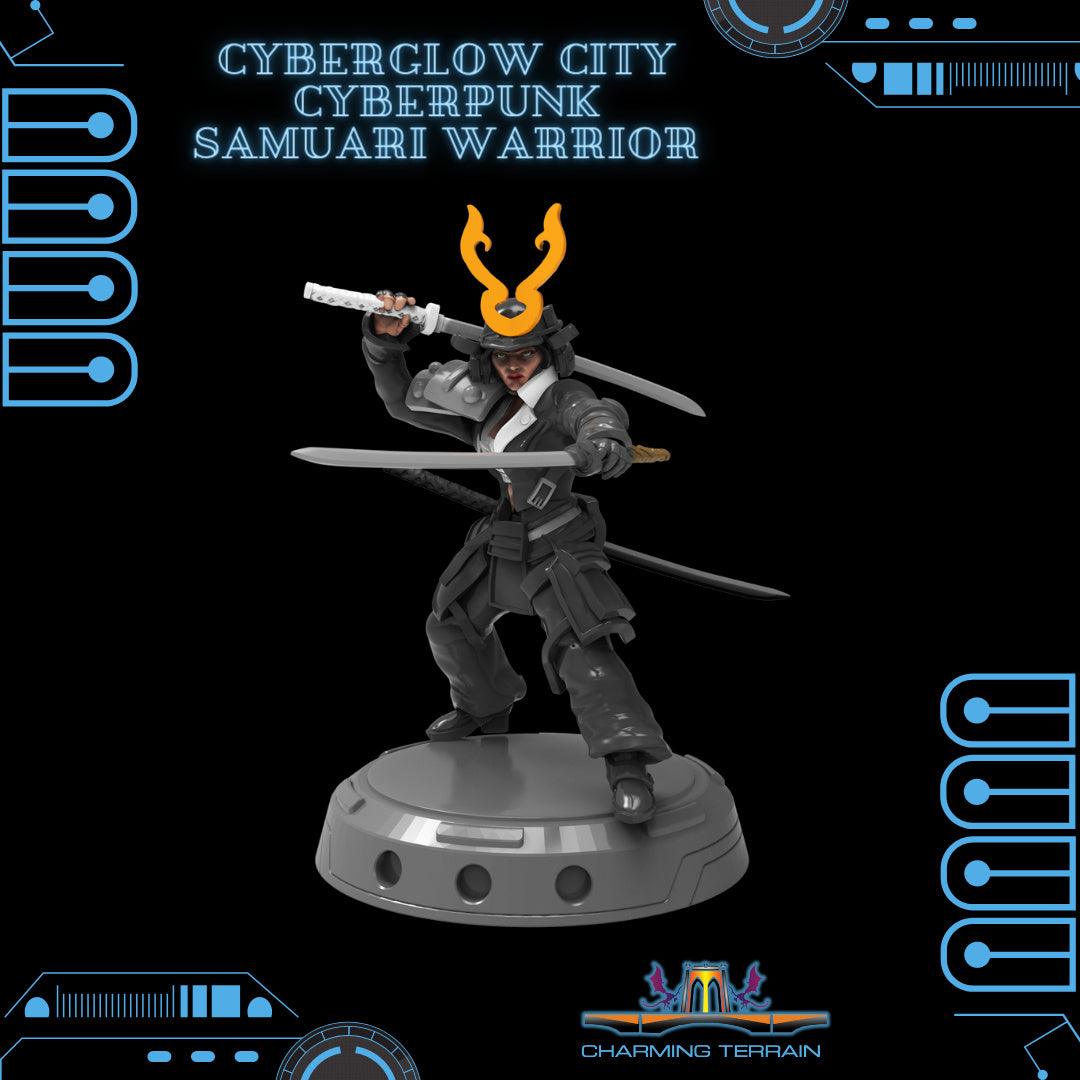 3D Printed Cyberglow City Cyberpunk Samurai Warrior Miniature - 28mm 32mm