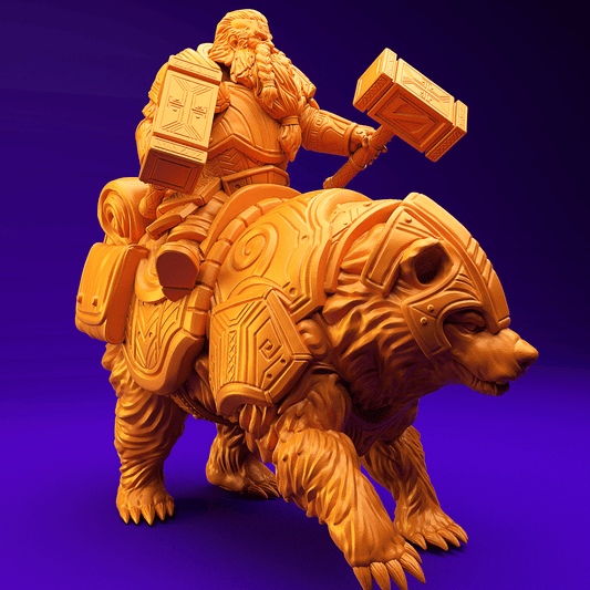 3D Printed Dwarf’s Army Nafarrate - Dwarf Bear Rider Set 28mm 32mm Ragnarok D&D