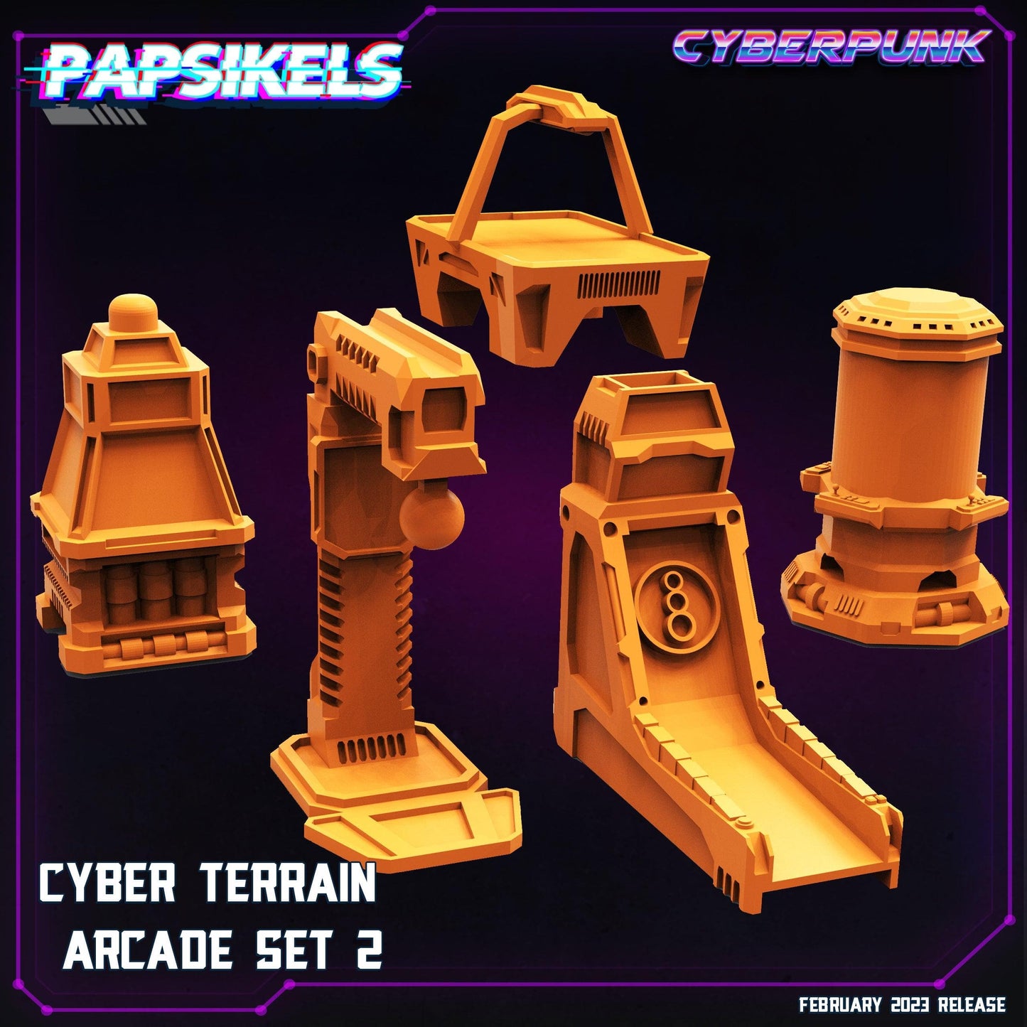 3D Printed Papsikels Cyberpunk Sci-Fi - Cyber Arcades Set 2 - 28mm 32mm DnD