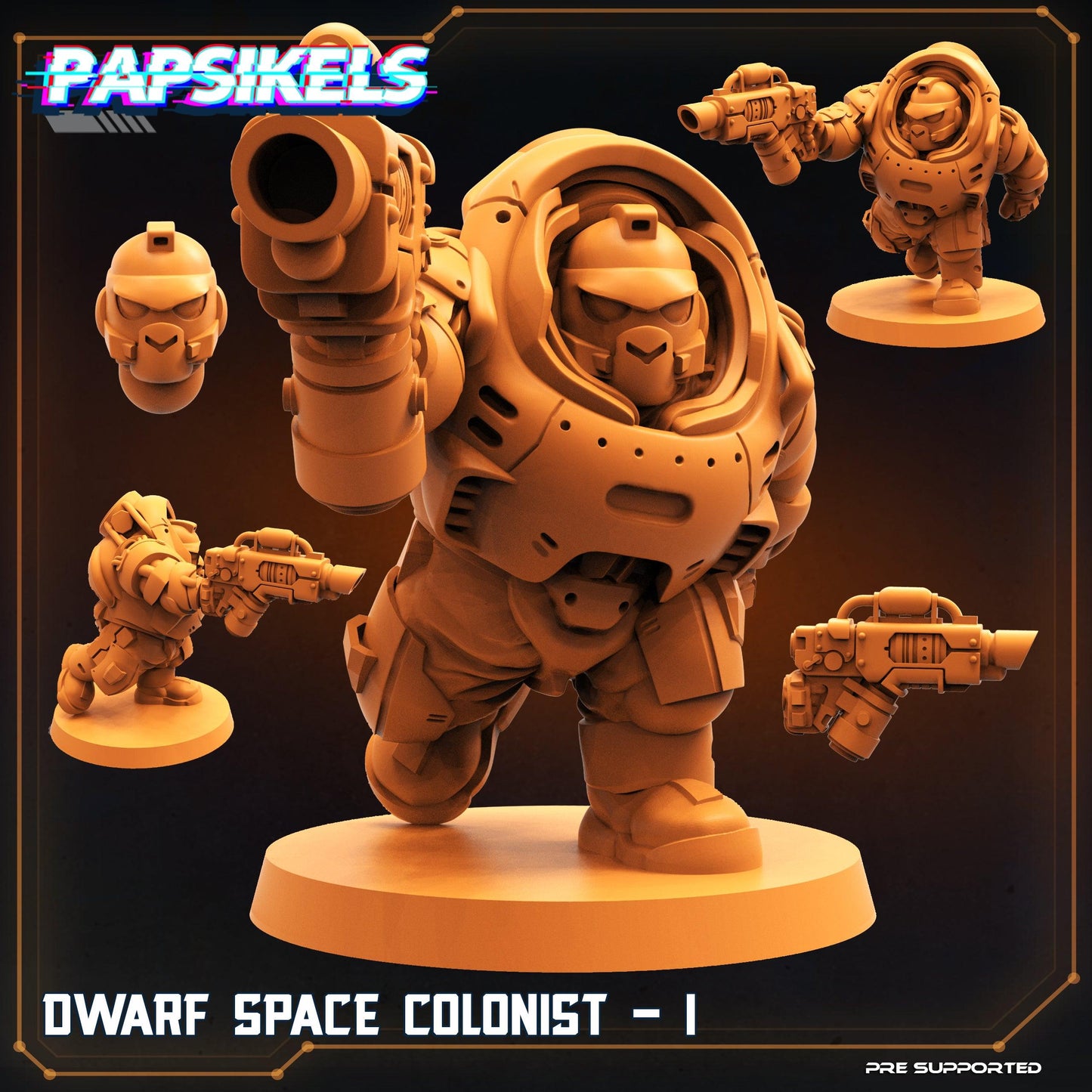 3D Printed Papsikels Cyberpunk Sci-Fi Dwarf Space Colonist Marines Set - 28mm 32mm