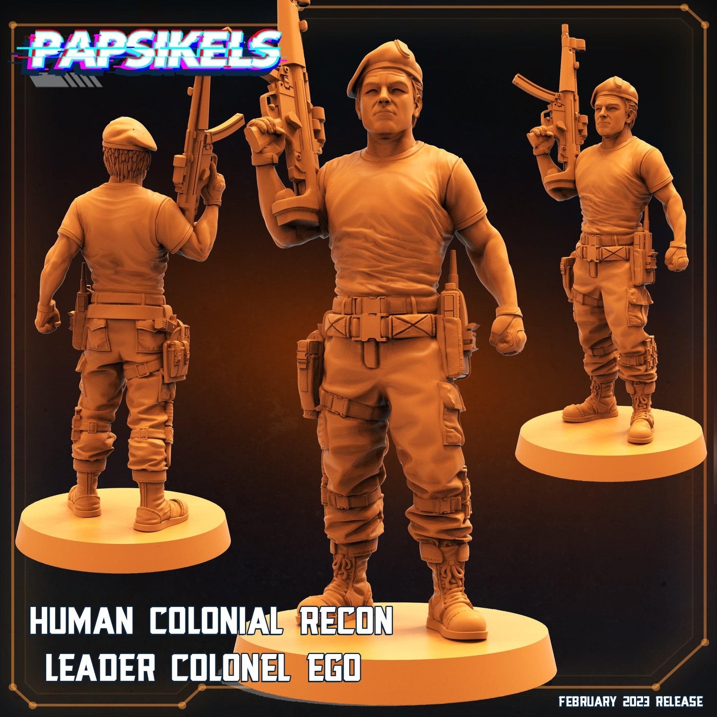3D Printed Papsikels Cyberpunk Sci-Fi - Human Colonial Recon Leader Colonel Ego - 28mm 32mm