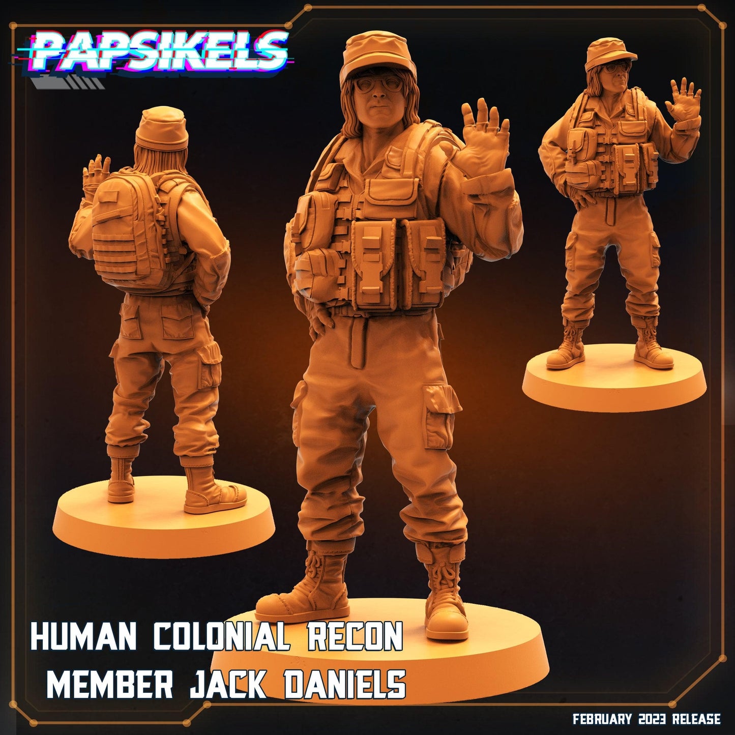 3D Printed Papsikels Cyberpunk Sci-Fi - Human Colonial Recon Member Jack Daniels - 28mm 32mm