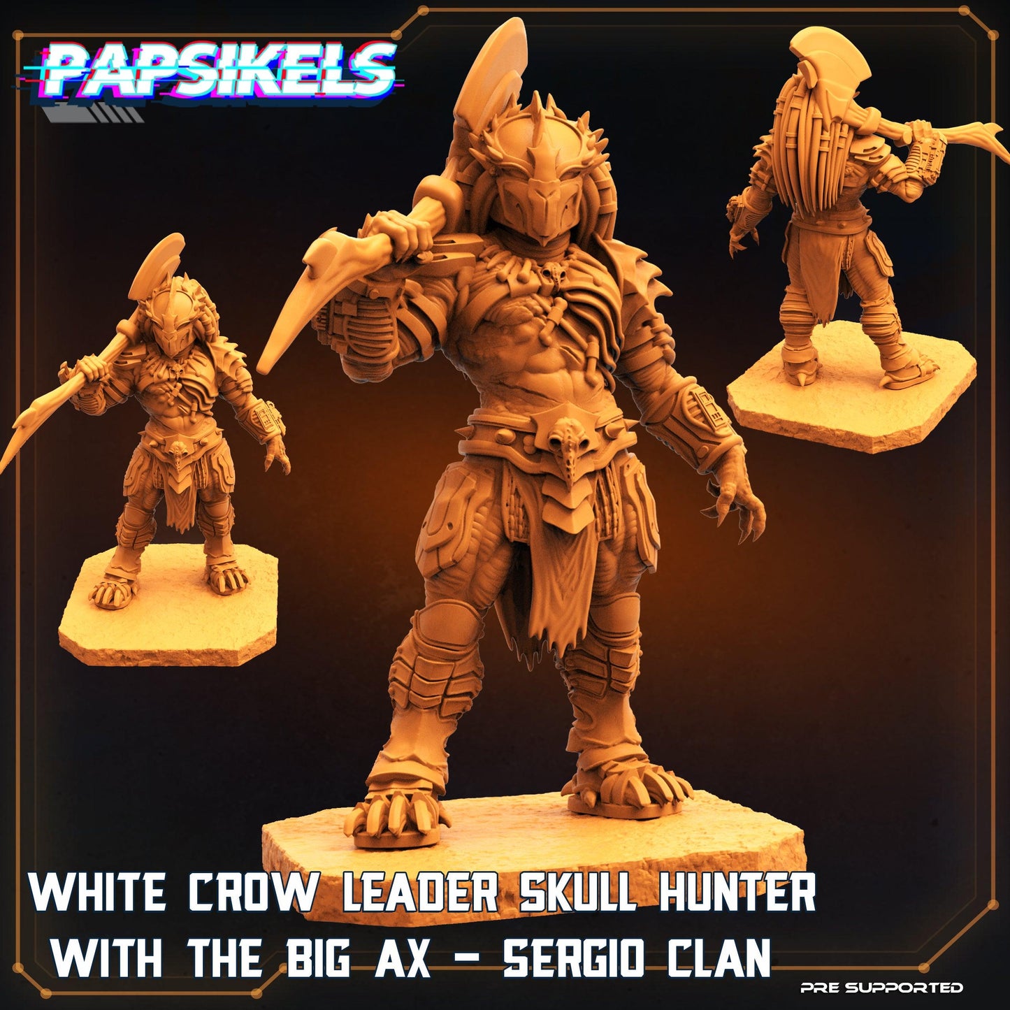3D Printed Papsikels Cyberpunk Sci-Fi White Crow Leader Skull Hunter Ax - 28mm 32mm