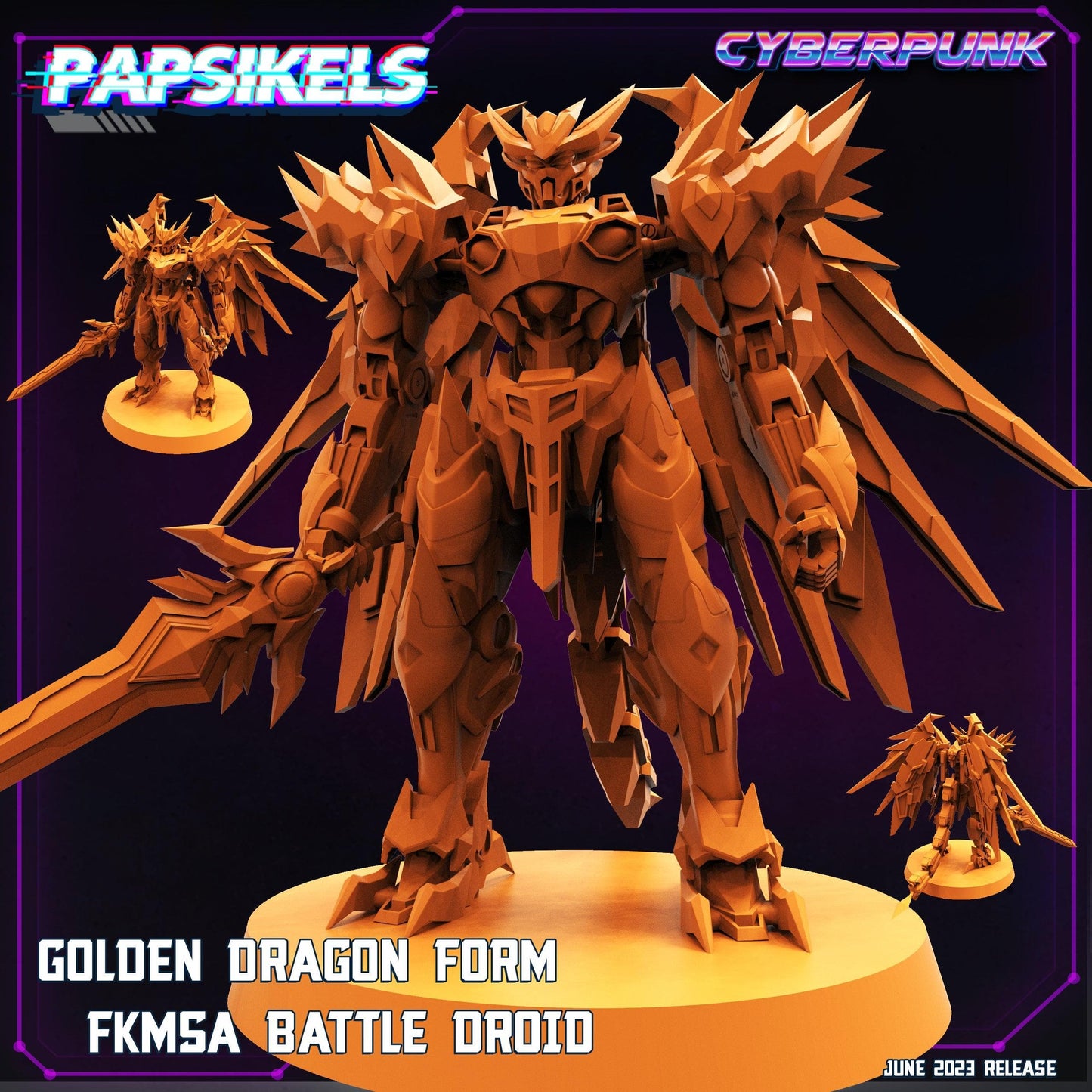 3D Printed Papsikels June 2023 Cyberpunk Golden Dragon Upgrade Kit For Fkmsa Battle Droid Exoja Type 1 28mm 32mm