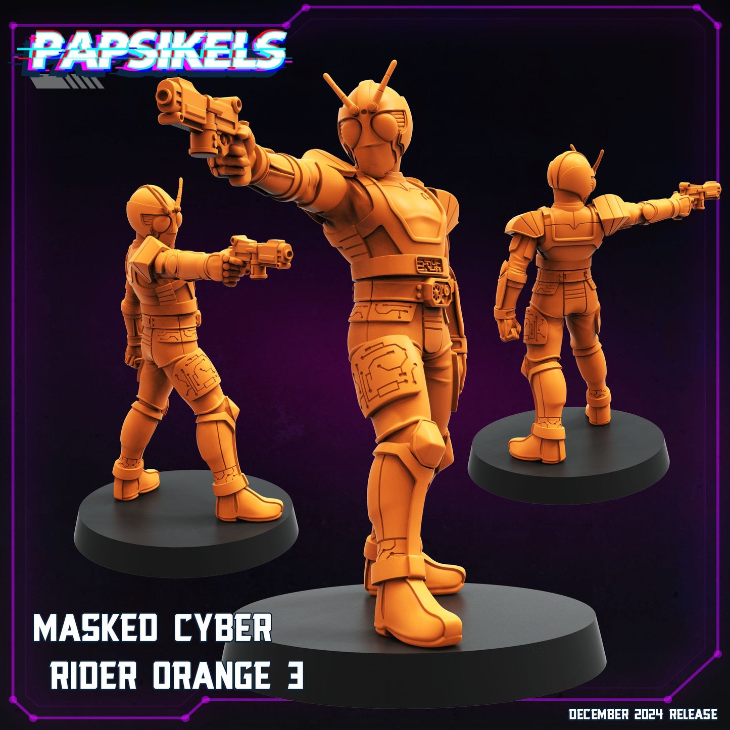 3D Printed Papsikels Masked Cyber Rider Orange Dec. 2024 Cyberpunk 28mm 32mm