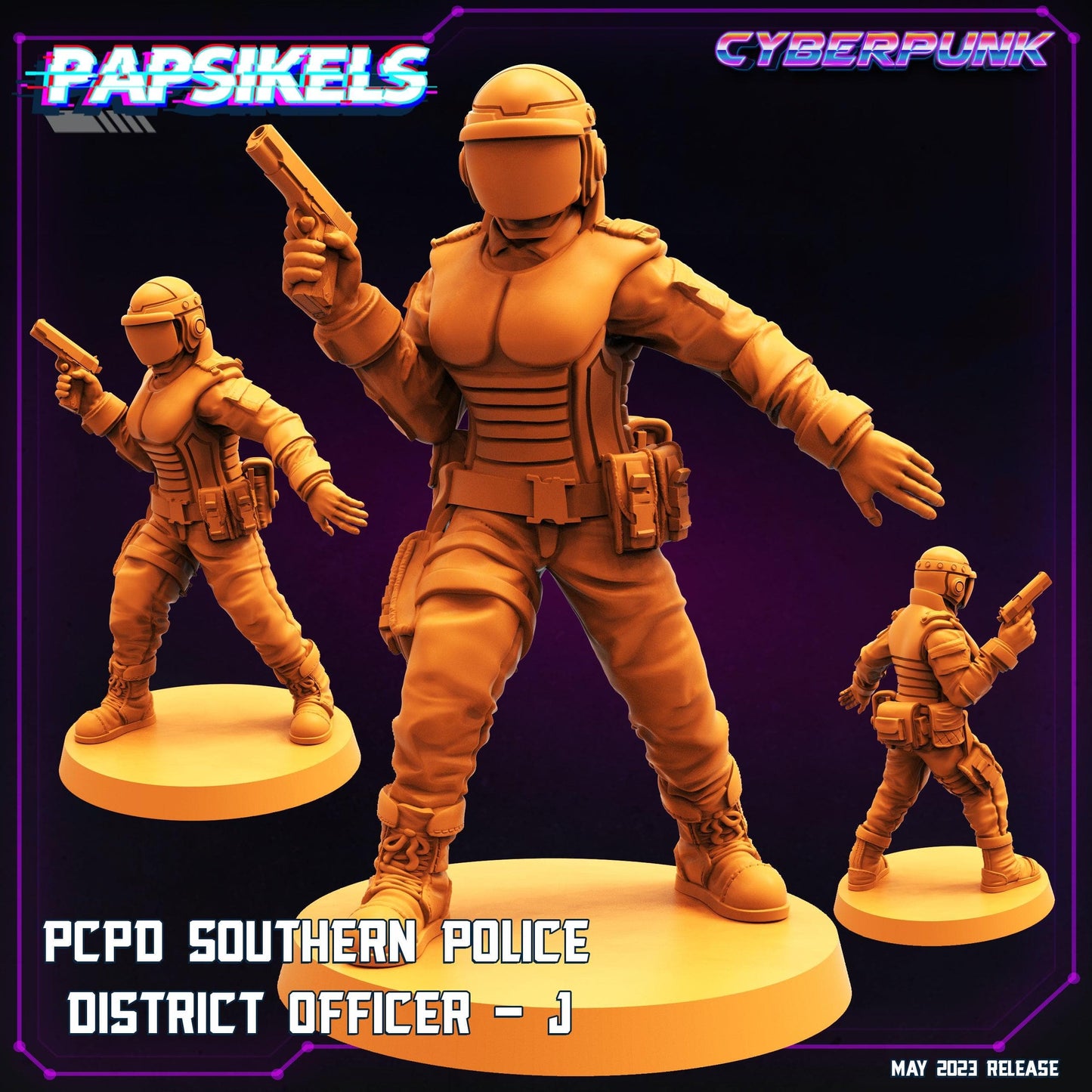 3D Printed Papsikels May 2023 Cyberpunk Pcpd Southern Police District Officer Set 28mm 32mm