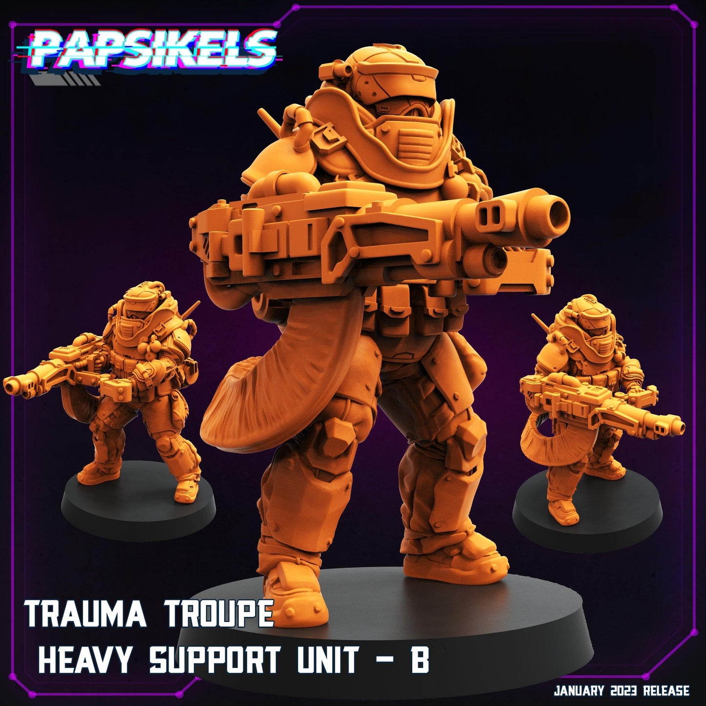 3D Printed Papsikels Trauma Troupe Heavy Support Unit Set January 2024 Cyberpunk 28mm 32mm