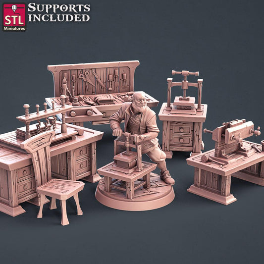 3D Printed STL Miniatures Bookbinder Set 28mm - 32mm War Gaming D&D