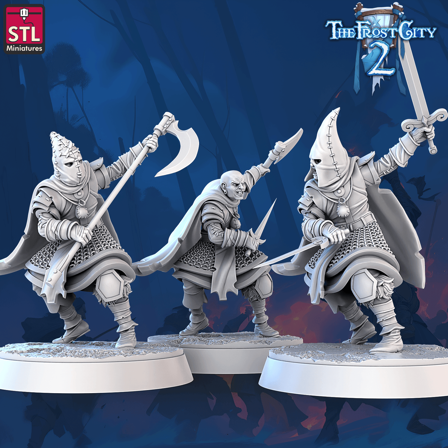 3D Printed STL Miniatures Cultist Set The Frost City 2 28 - 32mm War Gaming D&D