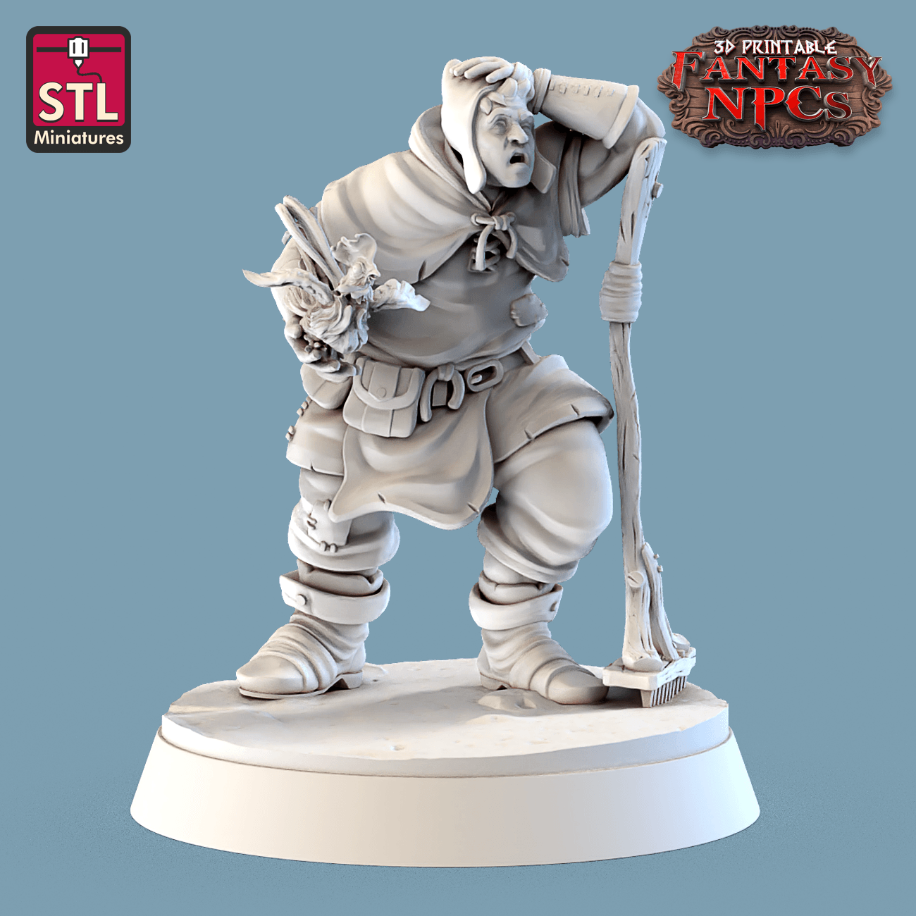 3D Printed STL Miniatures Farmer Set Fantasy NPC 28mm - 32mm War Gaming D&D