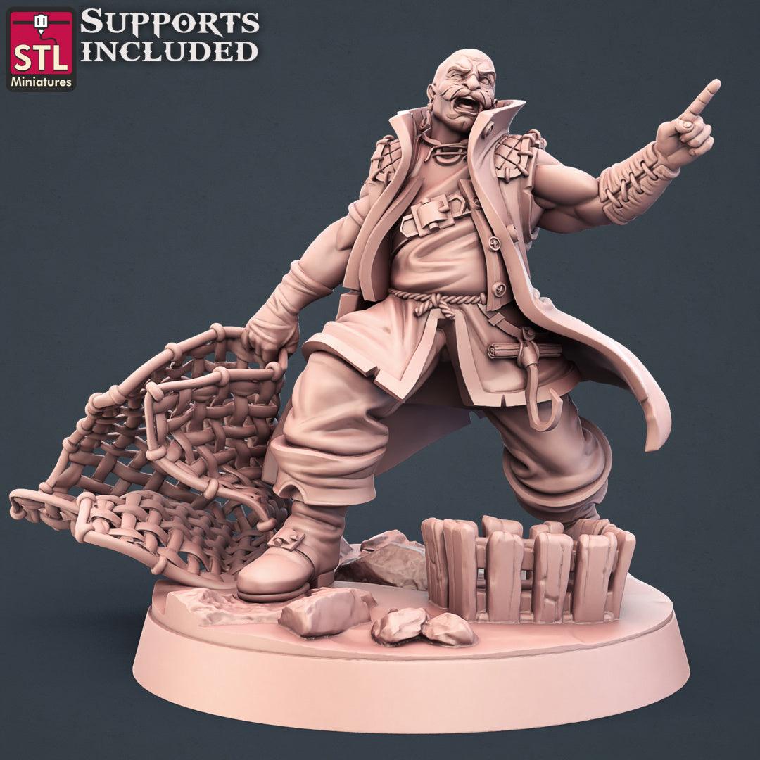 3D Printed STL Miniatures Fisherman Set Fantasy NPC 2 | 28 - 32mm War Gaming D&D