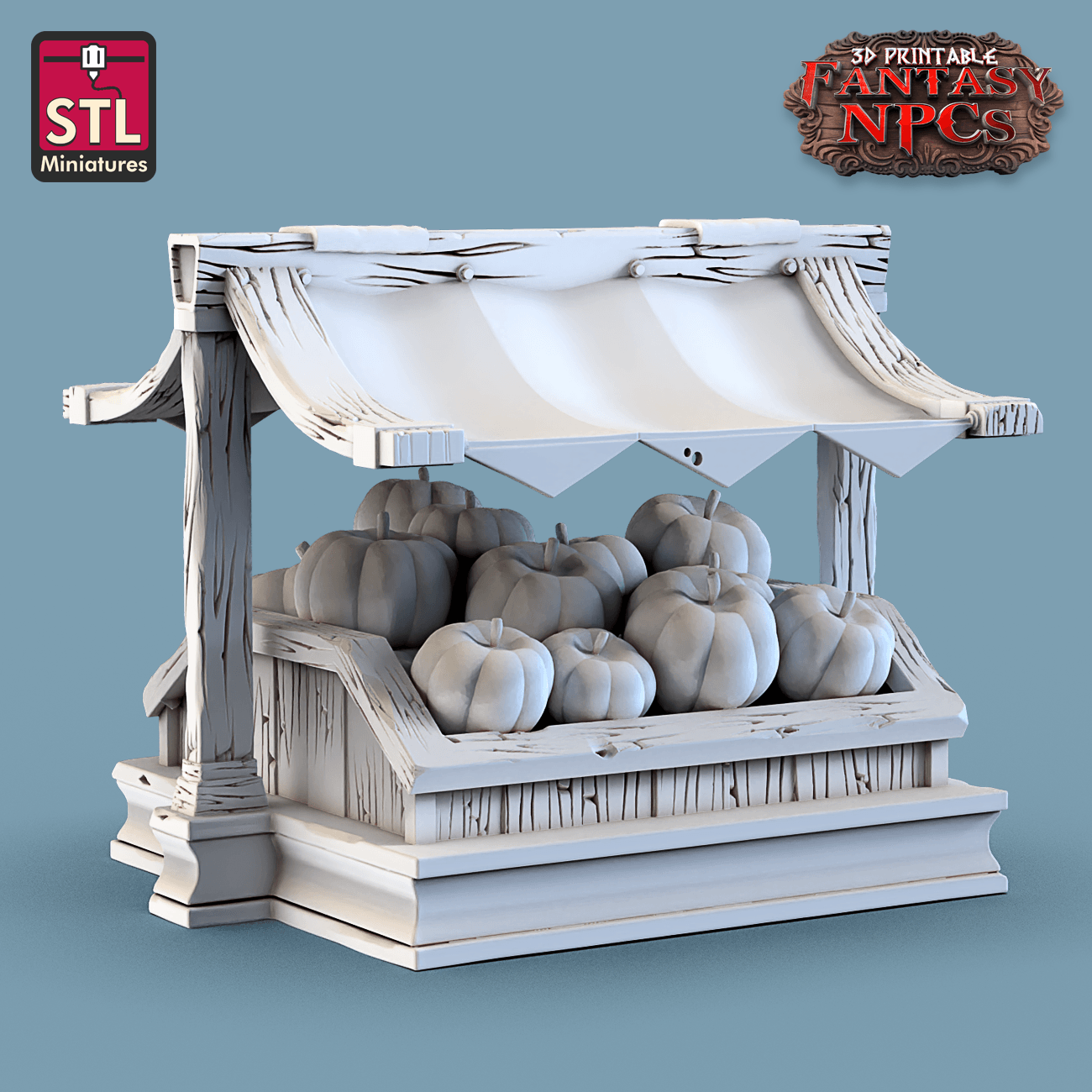 3D Printed STL Miniatures Fruit Seller Set Fantasy NPC 28mm - 32mm War Gaming D&D