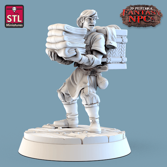 3D Printed STL Miniatures Laundry Set Fantasy NPC 28mm - 32mm War Gaming D&D