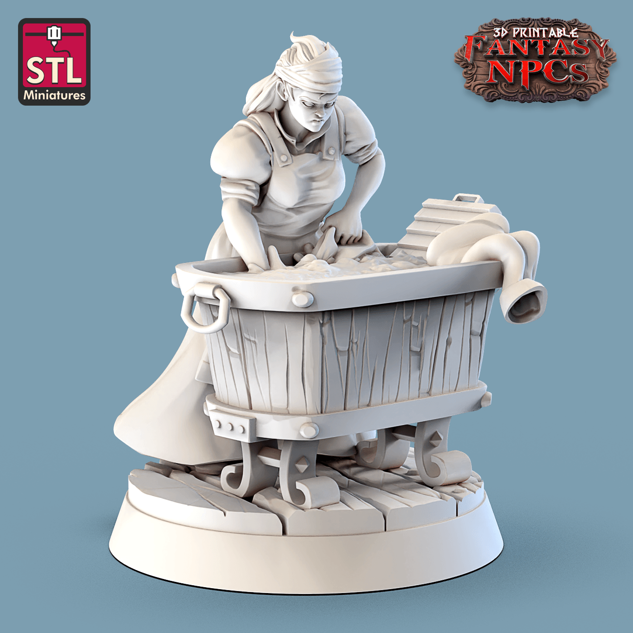 3D Printed STL Miniatures Laundry Set Fantasy NPC 28mm - 32mm War Gaming D&D