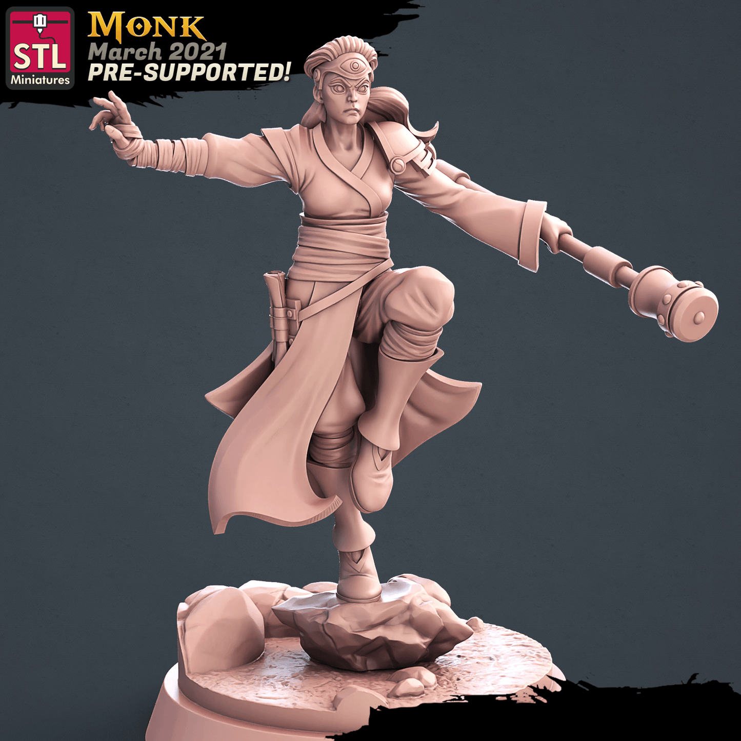 3D Printed STL Miniatures Monk Set 28 - 32mm War Gaming D&D