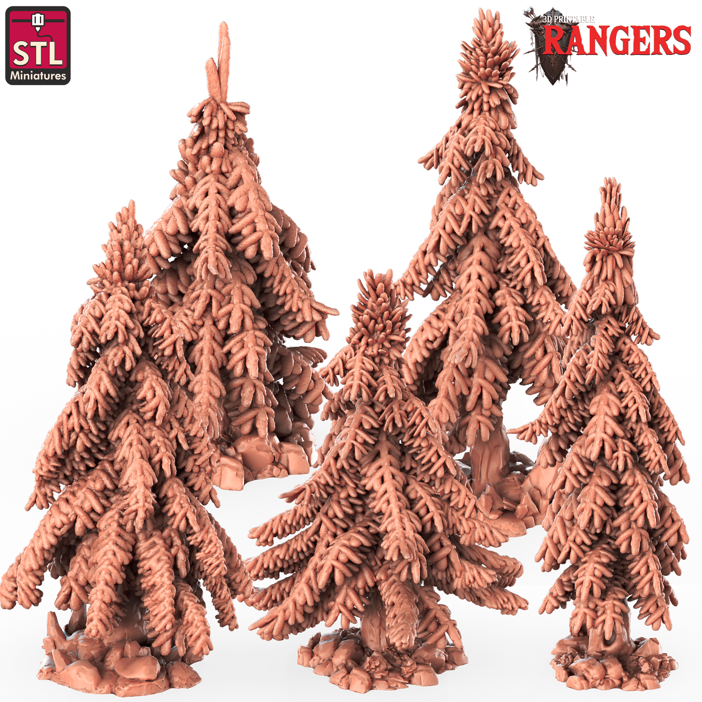 3D Printed STL Miniatures Rangers Trees Set Rangers 28 - 32mm War Gaming D&D