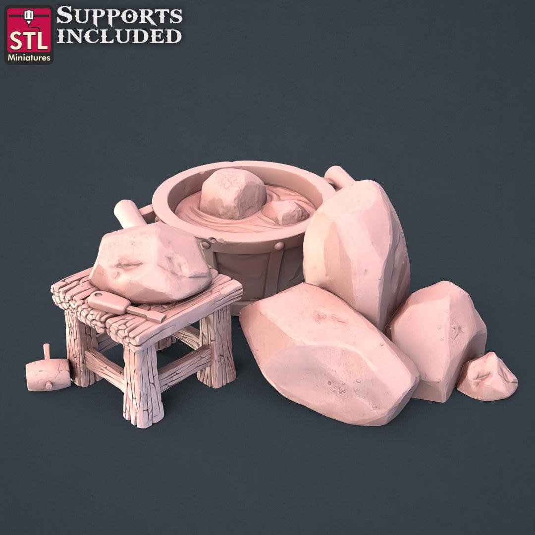 3D Printed STL Miniatures Stone Carver Set 28 - 32mm War Gaming D&D