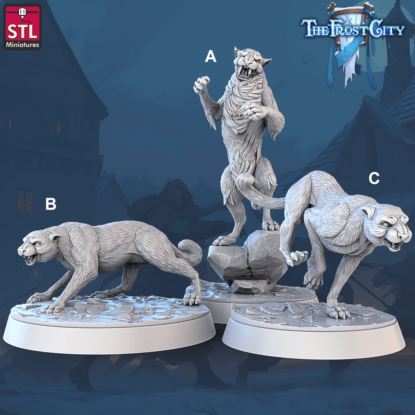3D Printed STL Miniatures The Frost City Snow Leopards 28 - 32mm War Gaming D&D