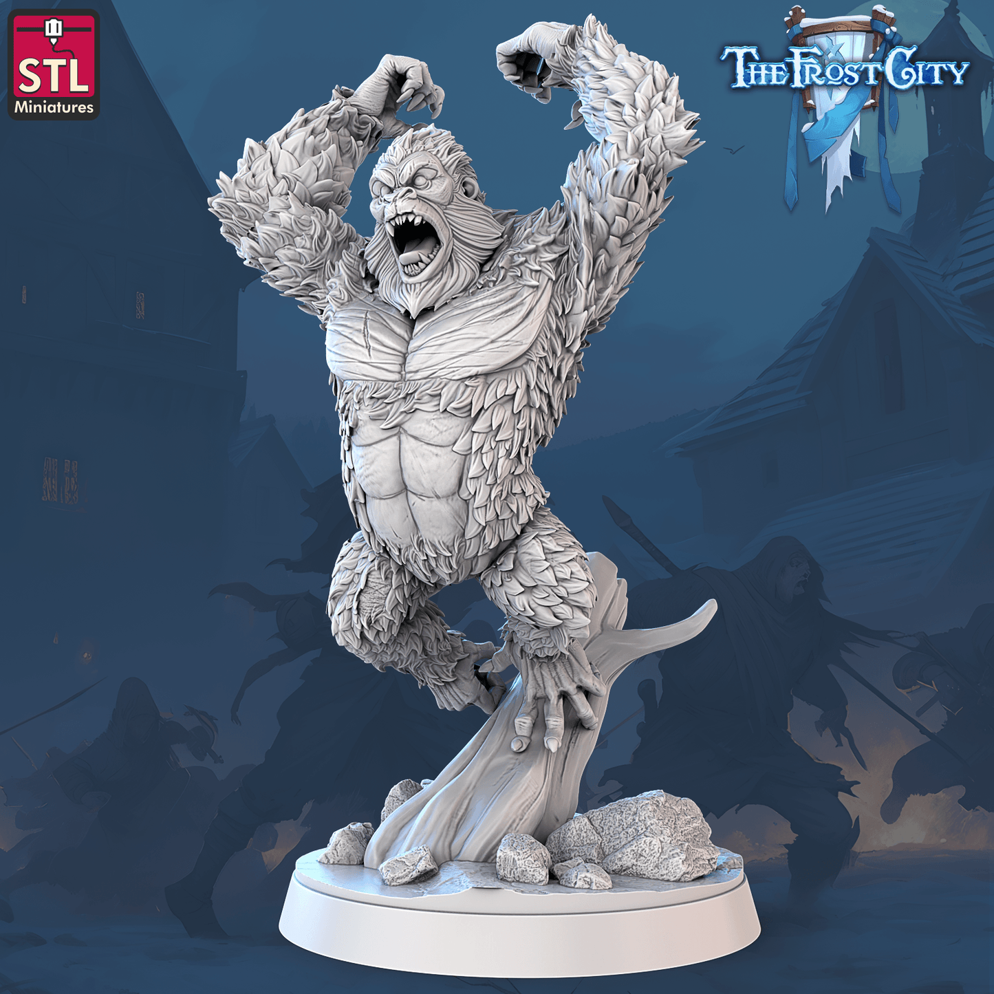 3D Printed STL Miniatures The Frost City White Gorillas 28 - 32mm War Gaming D&D