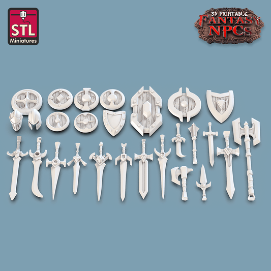 3D Printed STL Miniatures Weapons Merchant Set Fantasy NPC 28mm - 32mm War Gaming D&D