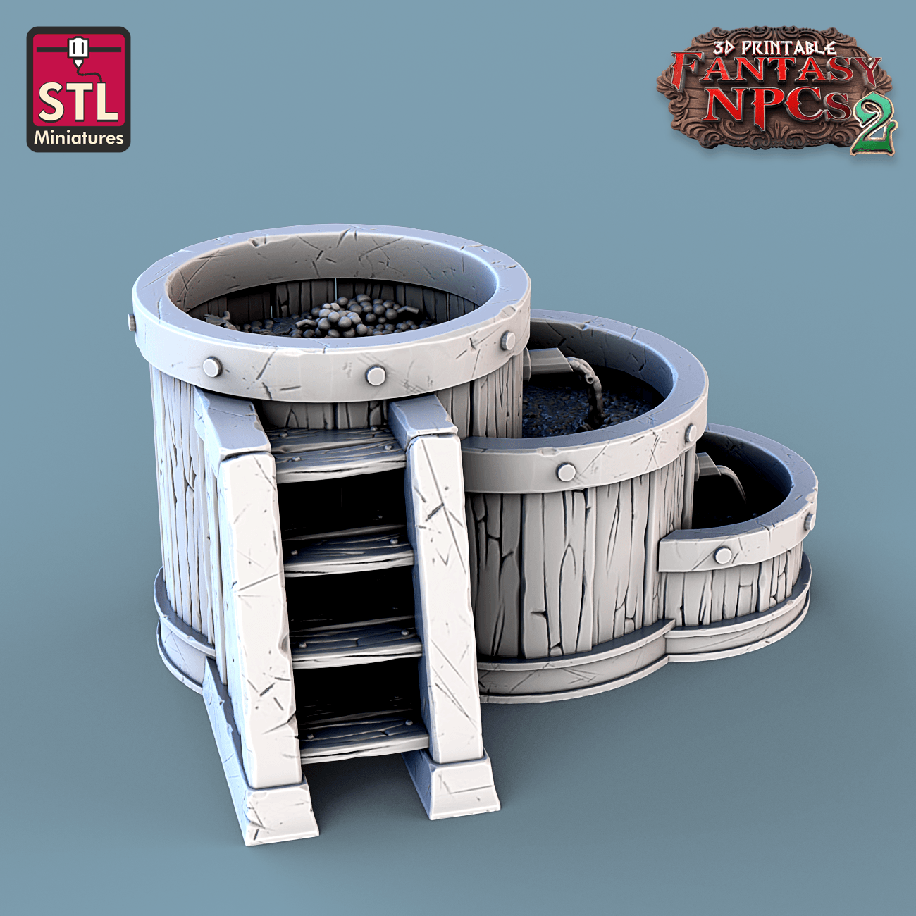 3D Printed STL Miniatures Winemakers Set Fantasy NPC 2 | 28 - 32mm War Gaming D&D