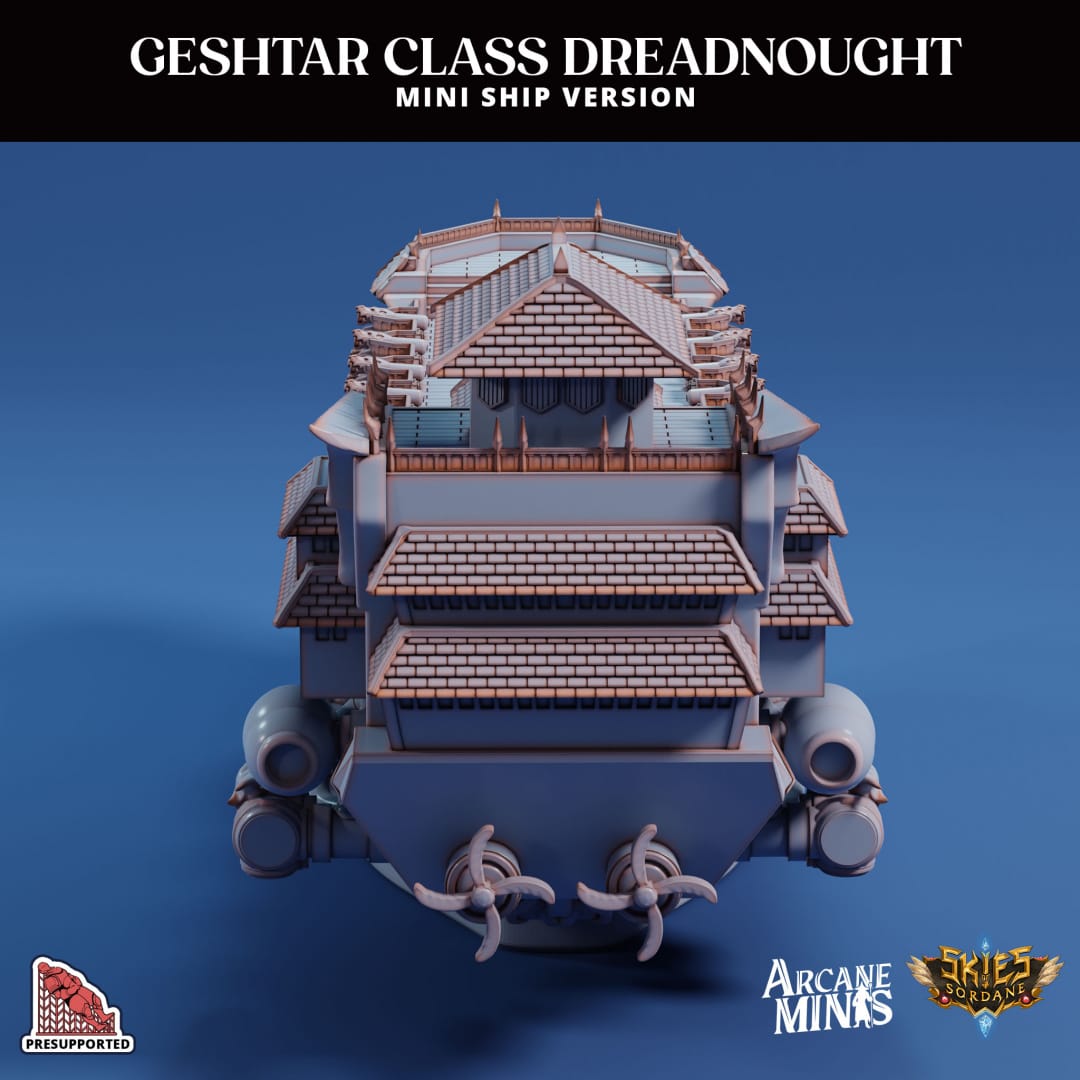 3D Printed Sordane Publishing Arcane Minis Mini Ship - Geshtar Dreadnought 28 32mm D&D