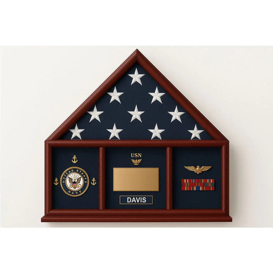 Oak 3 x 5 flag memorial case, Walnut Case