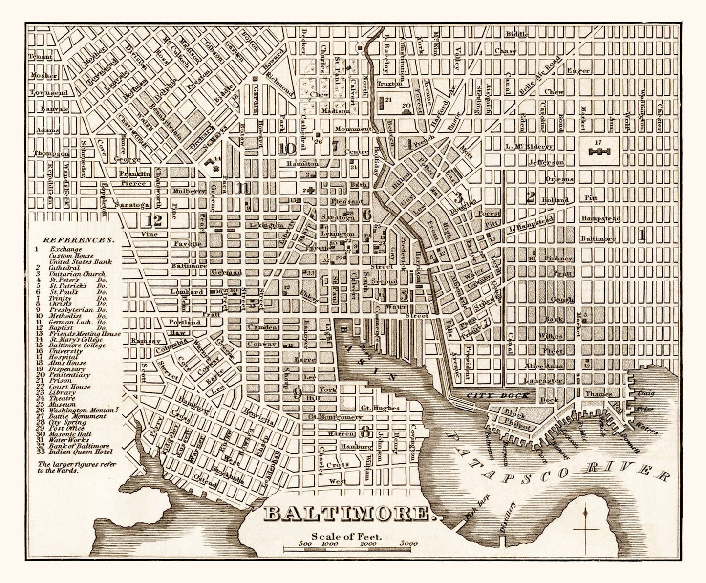 Vintage Map of Baltimore, Maryland 1846