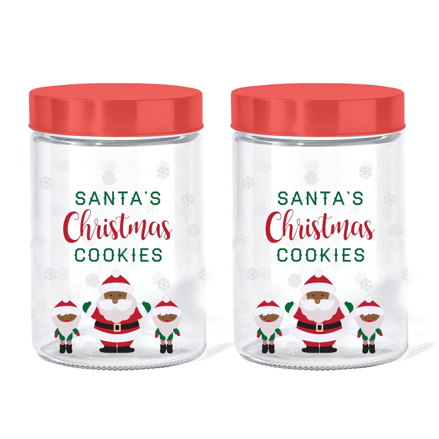 Santa's Christmas Cookies Set of 2 Glass Jars with Red Lid 44Oz