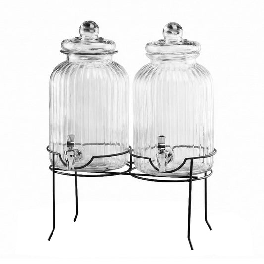 Canyon Beverage Dispenser Set of 2 With Black Metal Stand 1.3 Gal Each