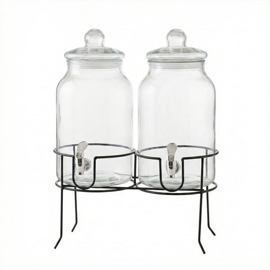 Rustic Home Beverage Dispenser Set of 2 With Black Metal Stand 1 Gal