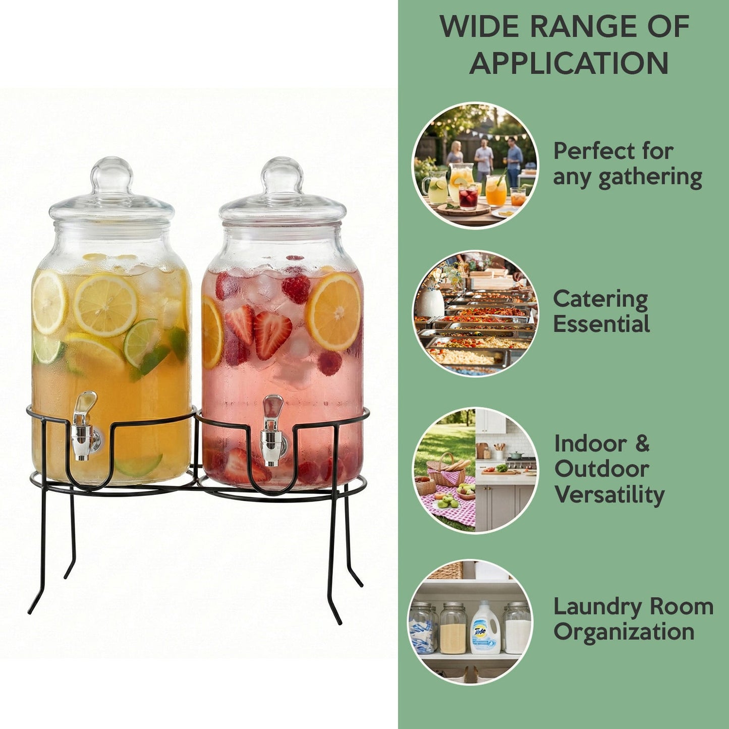 Rustic Home Beverage Dispenser Set of 2 With Black Metal Stand 1 Gal