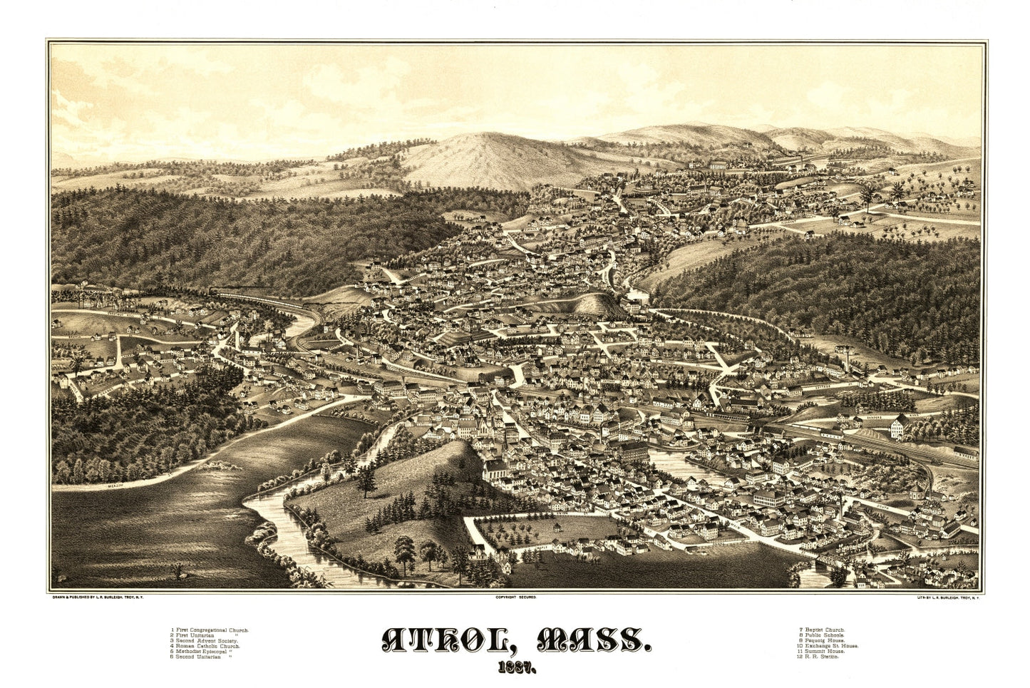 Vintage Map of Athol, Massachusetts 1887
