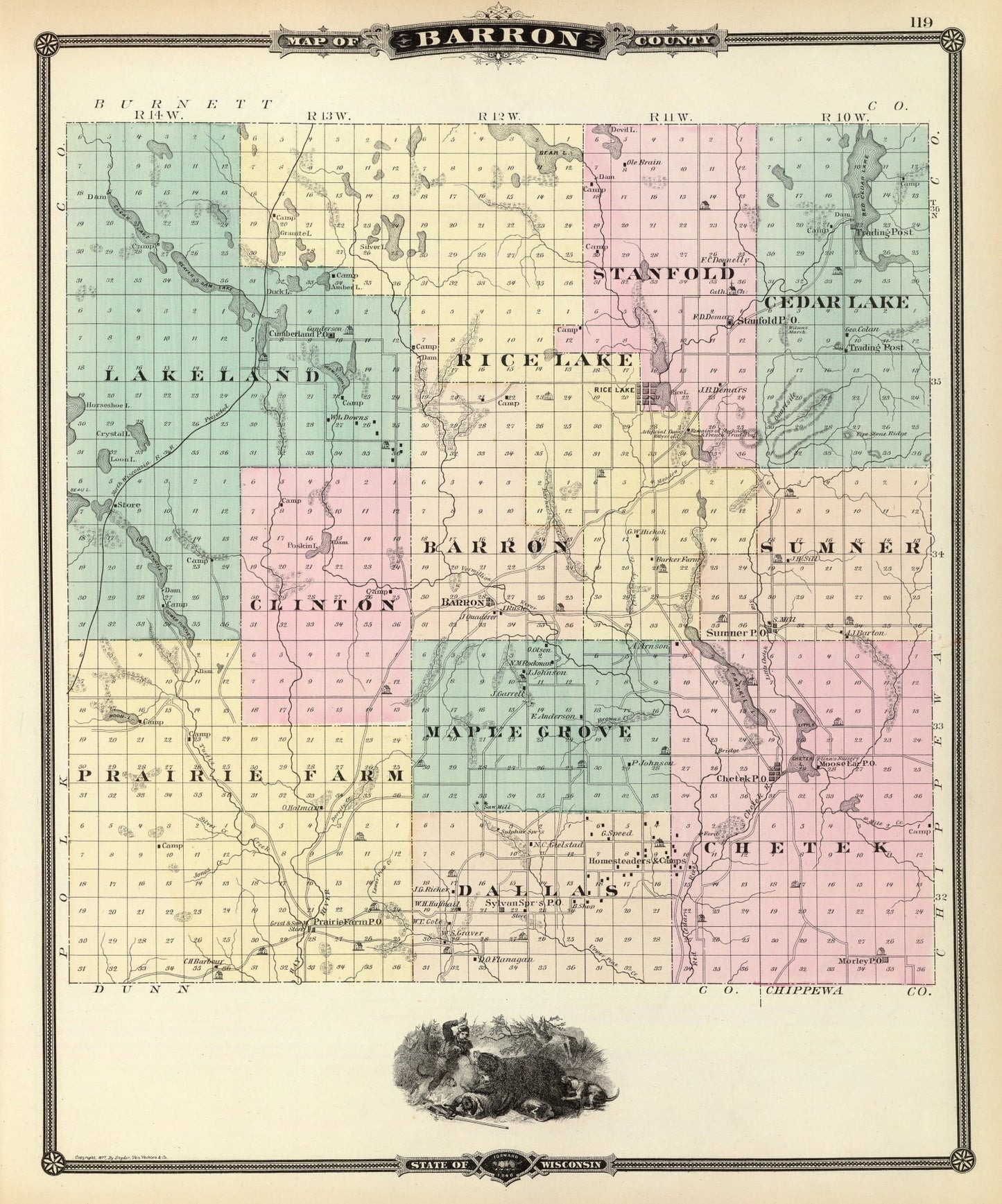 Vintage Map of Barron County, Wisconsin 1878
