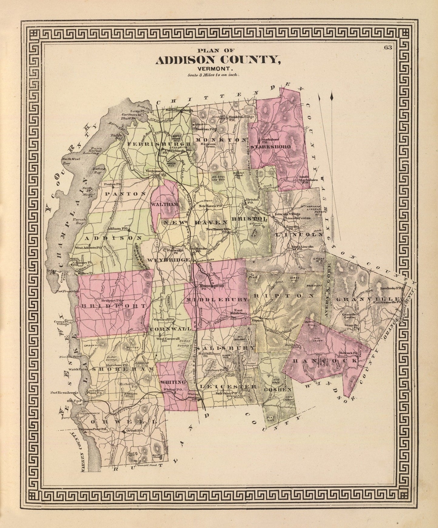 Vintage Map of Addison County, Vermont 1876