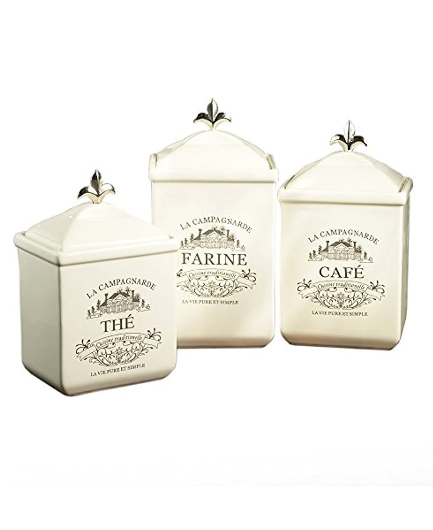 MAISON 3PC CANISTER SET 10.75" 66oz 9.875" 59oz, 8.75" 49oz RESHIPPER BOX
