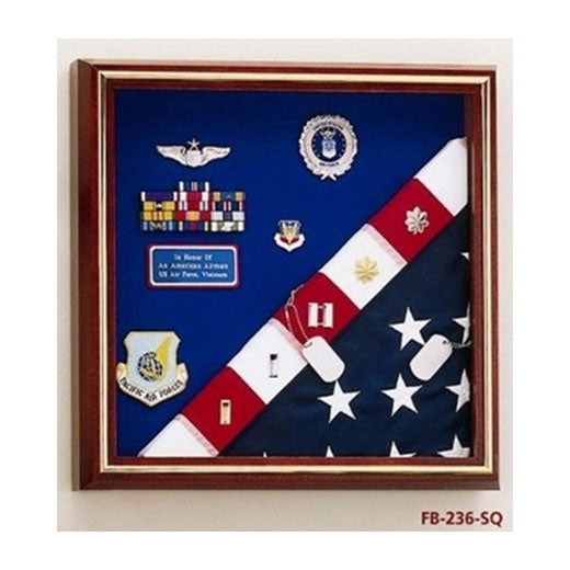 Military Award Medal Flag Display Combination - Oak.