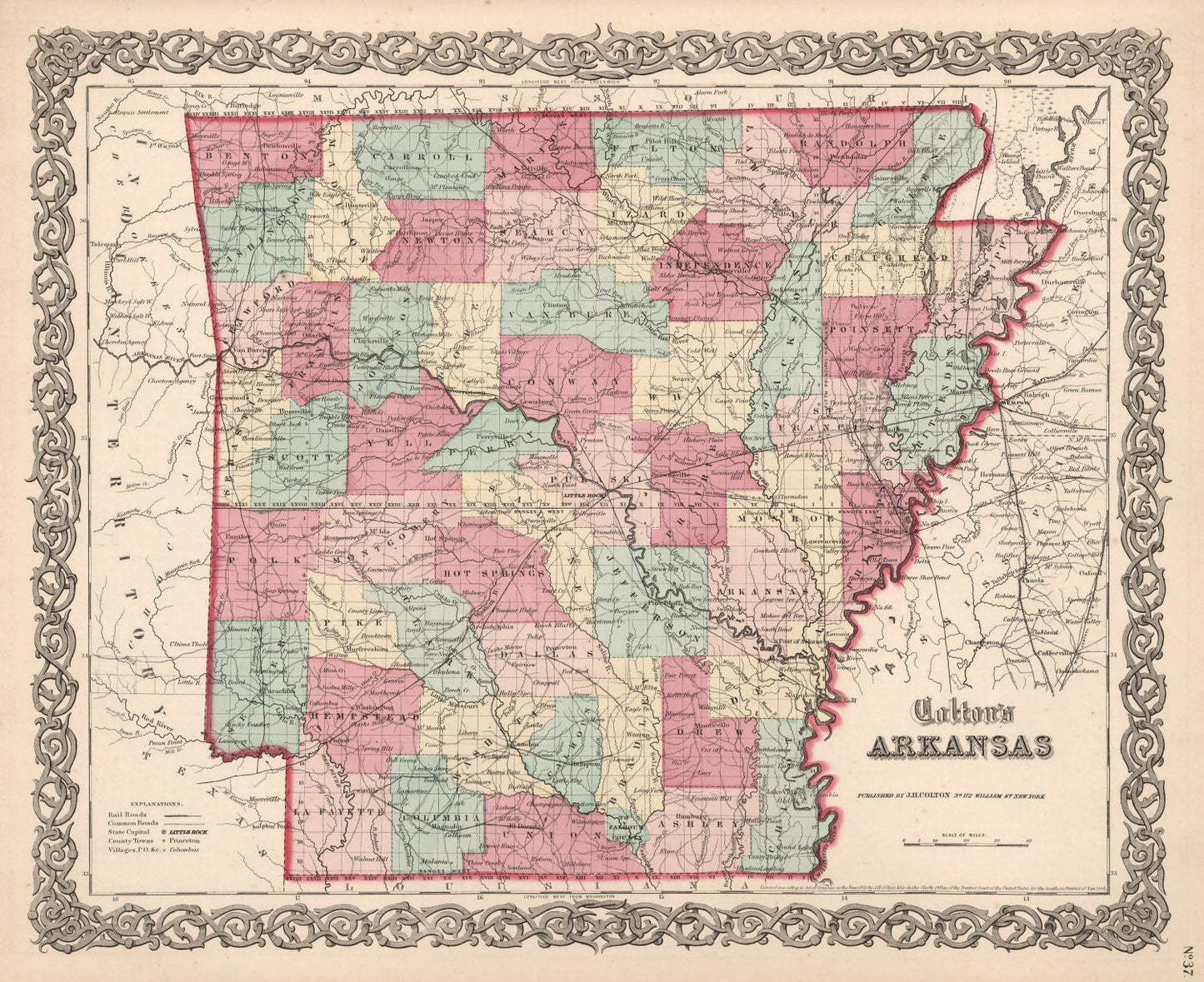 Vintage Map of Arkansas 1861