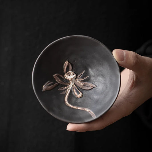 90 ml Wabi-Sabi Ceramic Lotus Tea Cup, Handmade