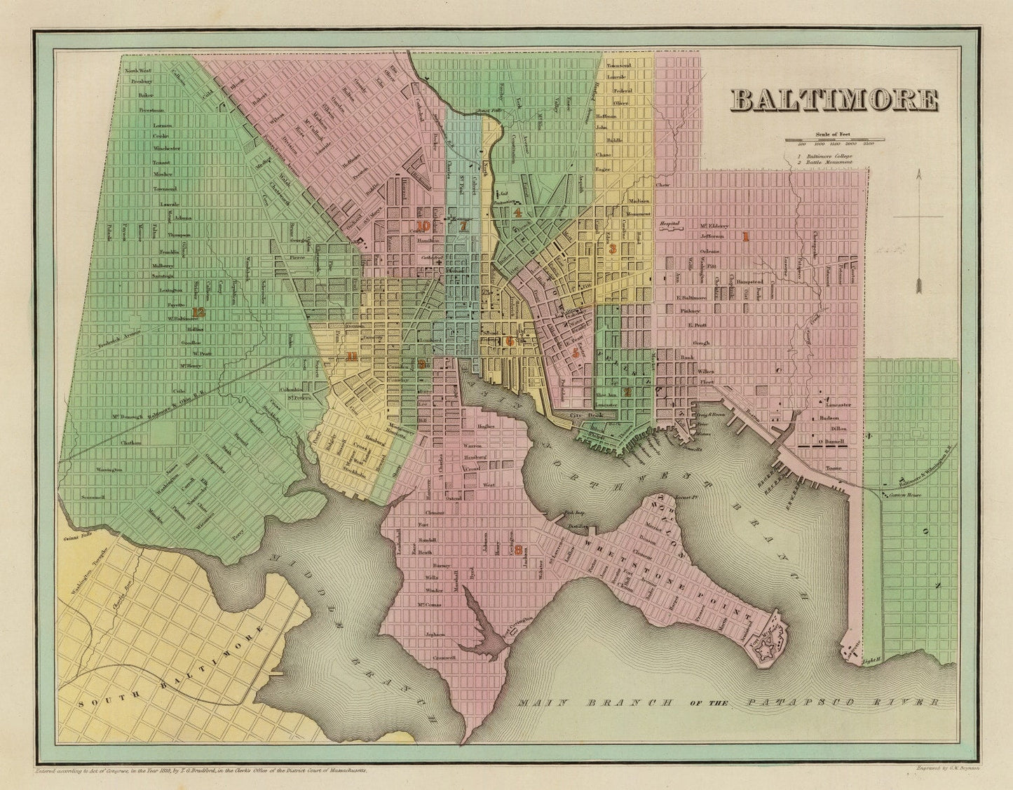 Vintage Map of Baltimore, Maryland 1838