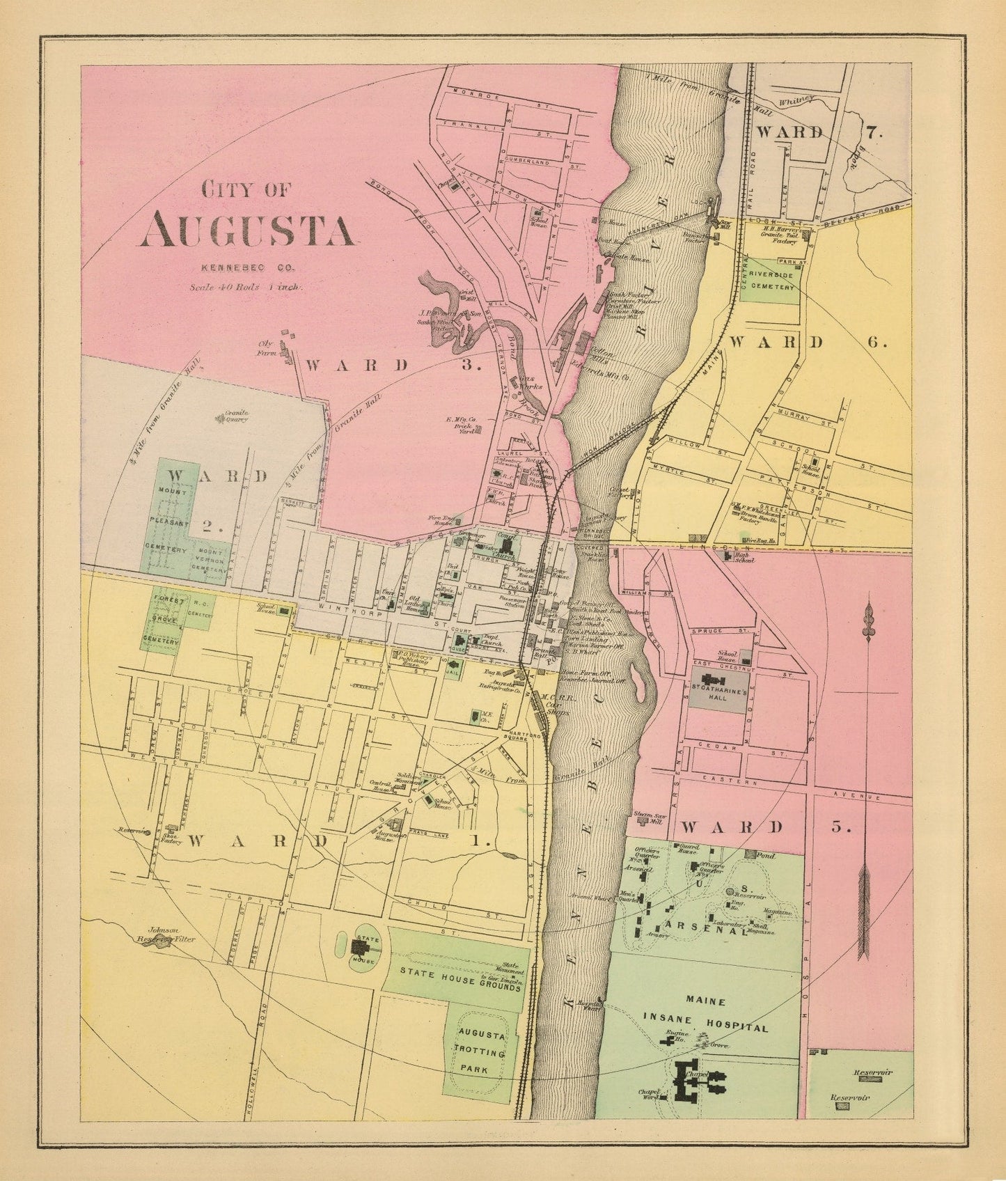 Vintage Map of Augusta, Maine 1894