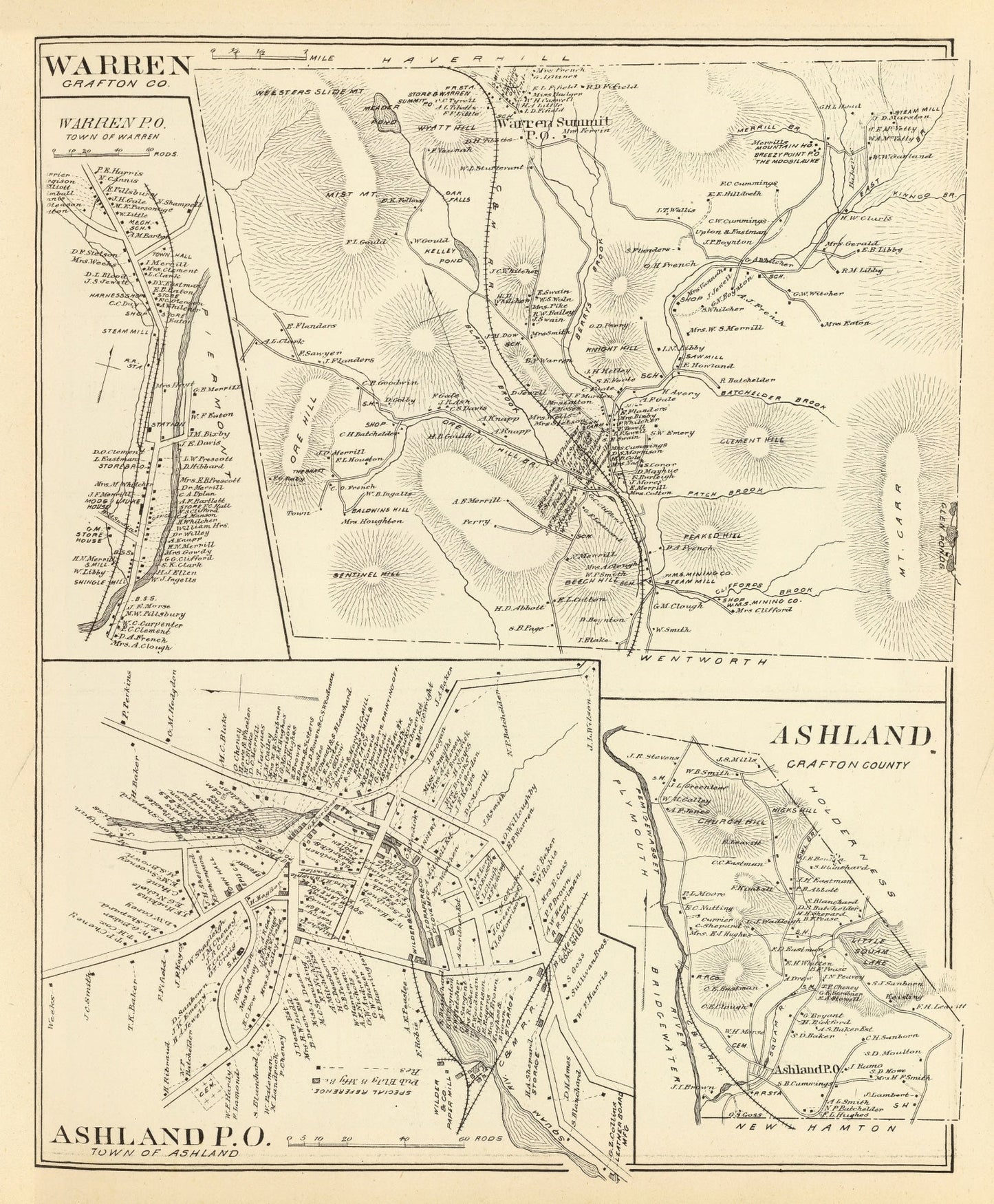 Vintage Map of Ashland, New Hampshire 1892