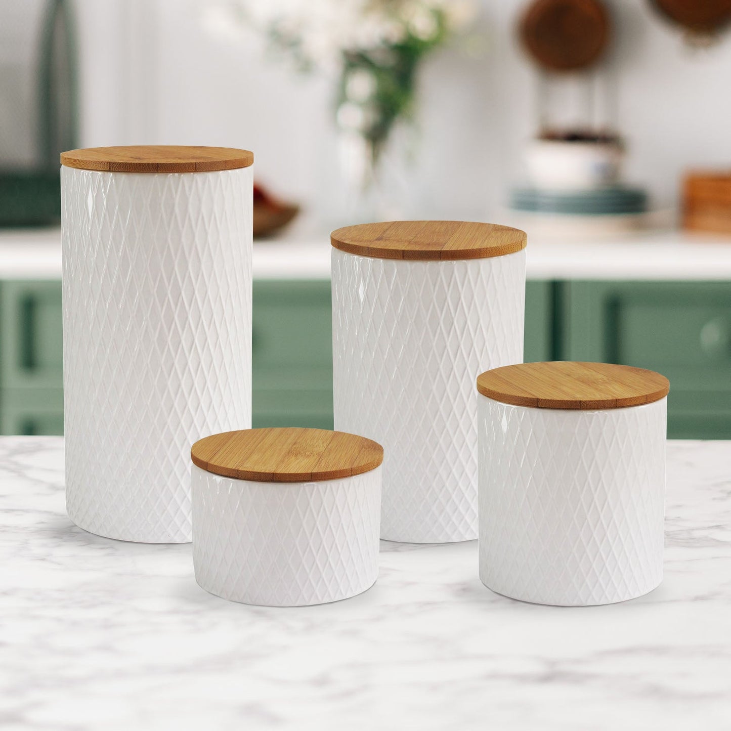 DIAMOND EMBOSSED WHITE 4PC CANISTER