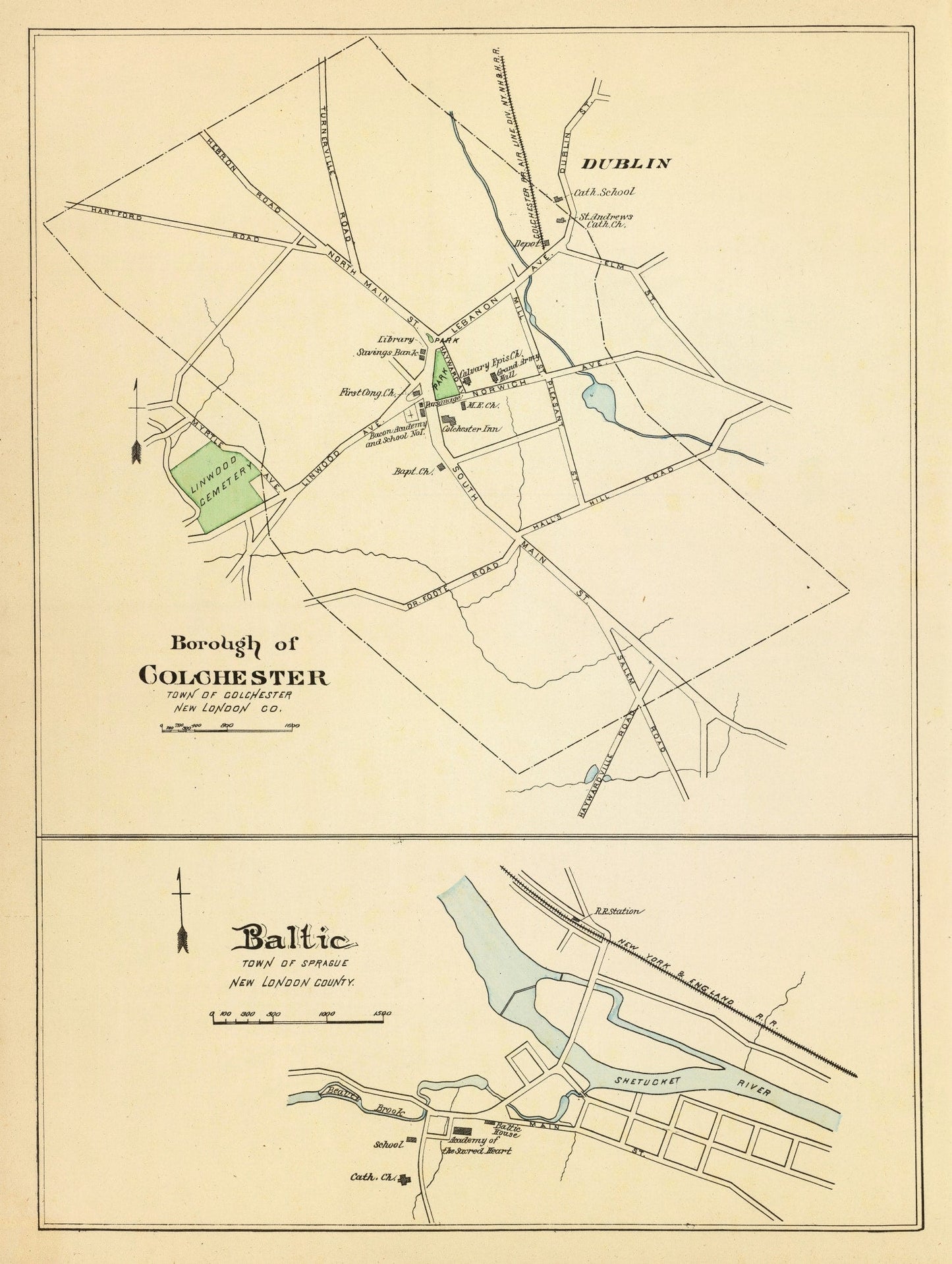 Vintage Map of Baltic, Connecticut 1893