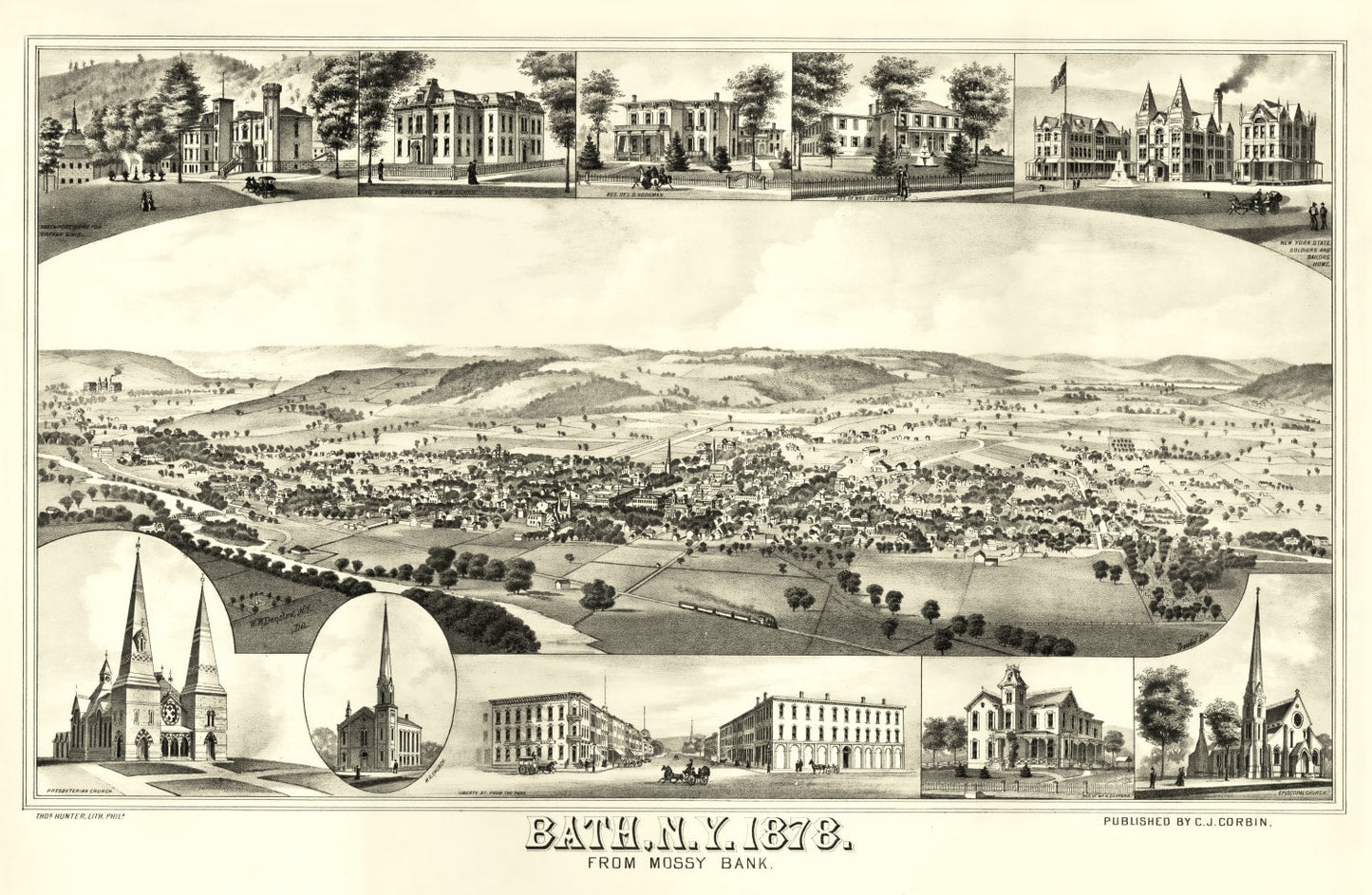 Vintage Map of Bath, New York 1878