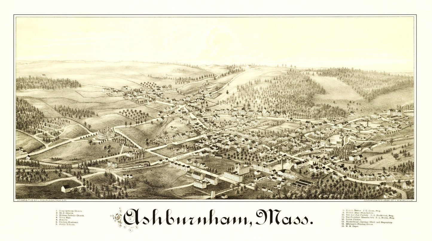 Vintage Map of Ashburnham, Massachusetts 1886