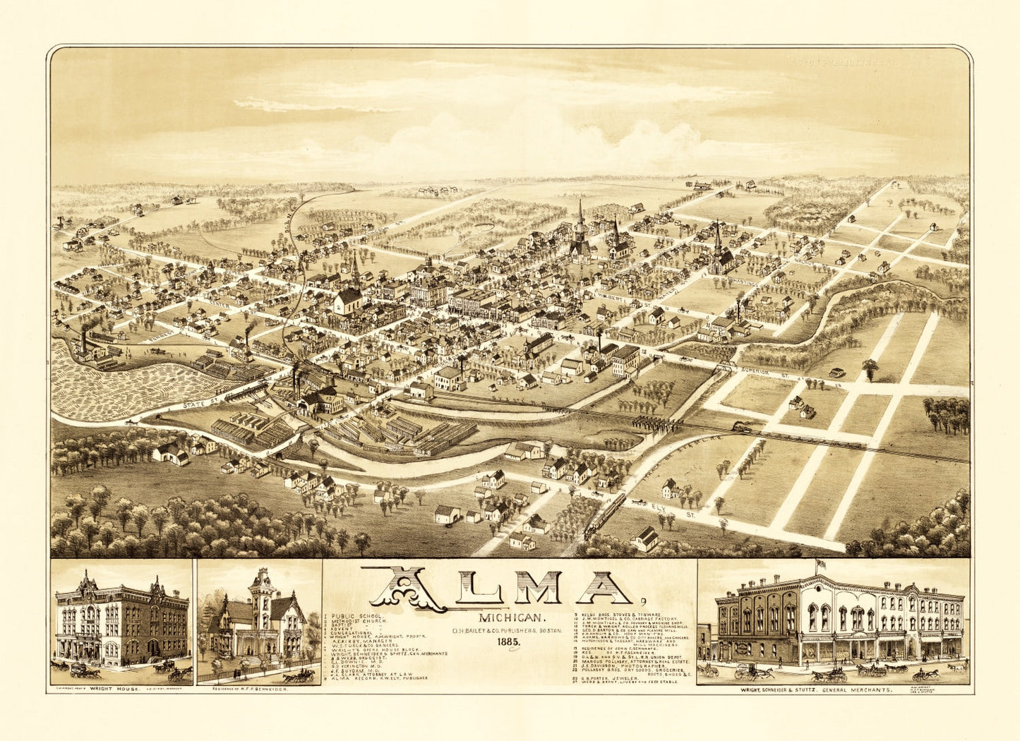 Vintage Map of Alma, Michigan 1885