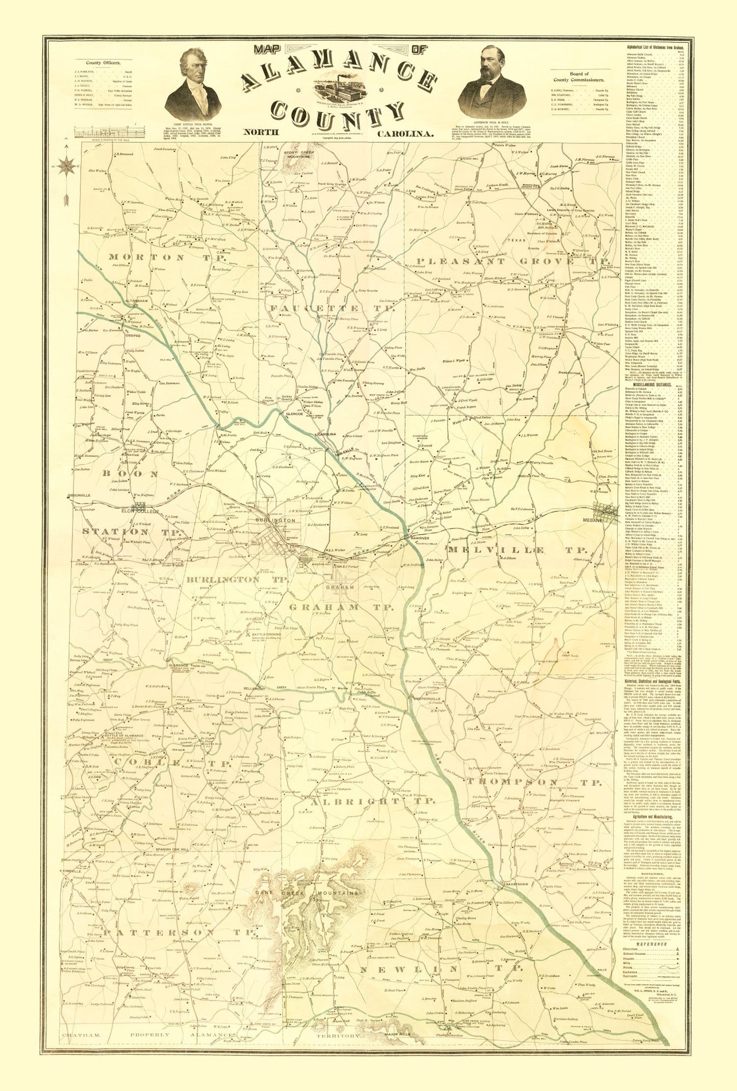 Vintage Map of Alamance County, North Carolina 1893