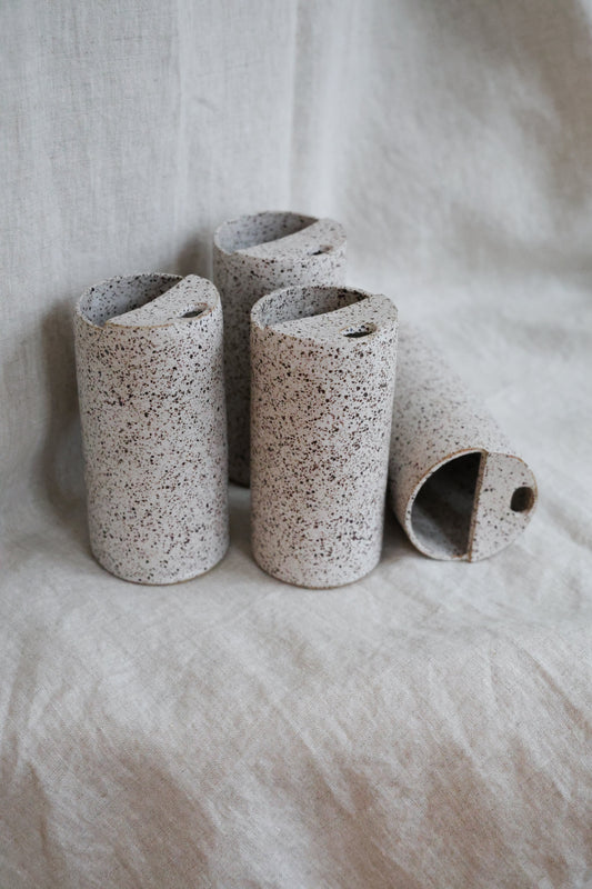 Matte White Speckled To Go Cup, Travel Mug, Mustache Saver, Ceramic Stoneware Hand Thrown in Gorham Maine 14-16oz.